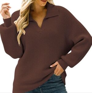 DOKOTOO Waffle Knit Collared Sweater Brown Long Sleeve Size Small NWT